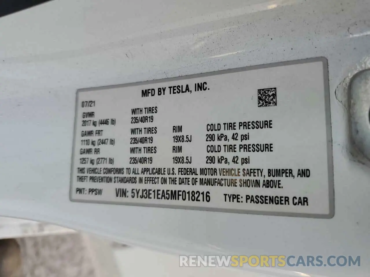 14 Photograph of a damaged car 5YJ3E1EA5MF018216 TESLA MODEL 3 2021