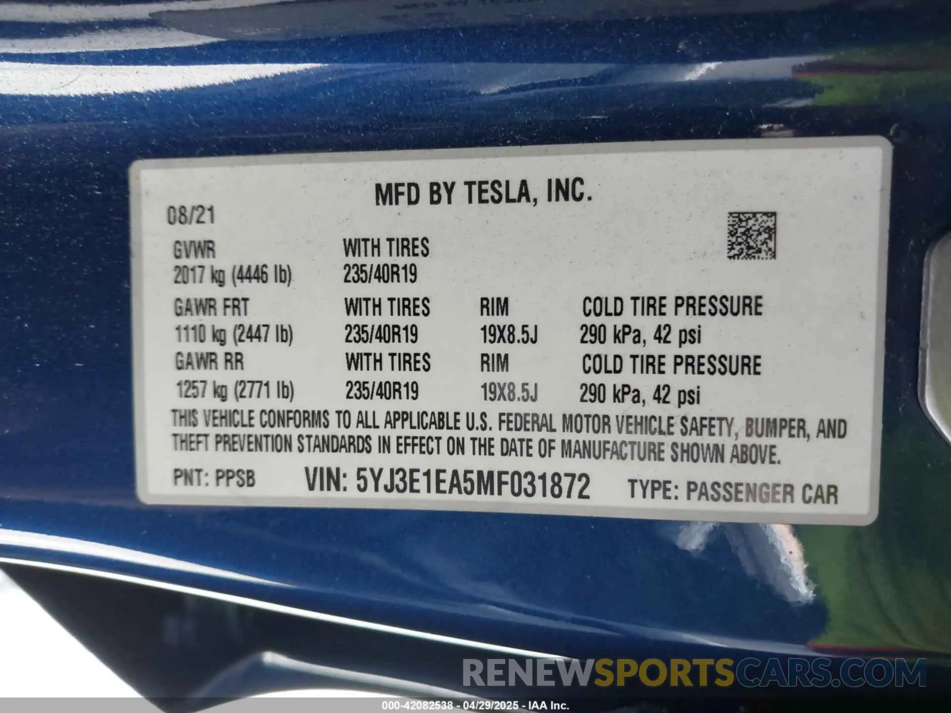 9 Photograph of a damaged car 5YJ3E1EA5MF031872 TESLA MODEL 3 2021