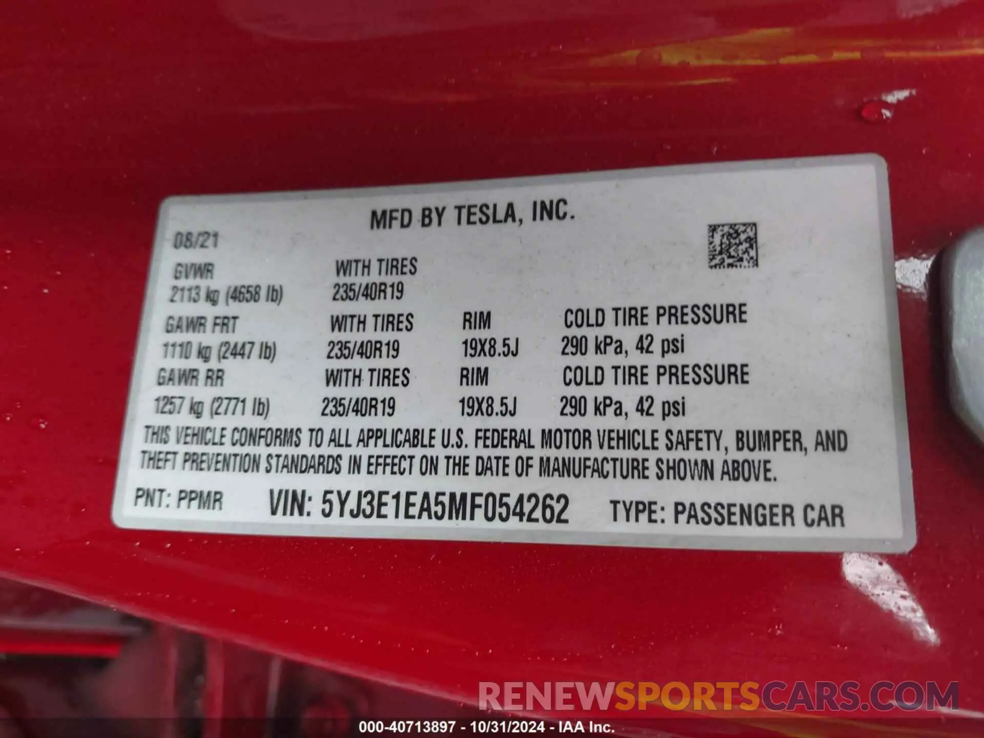9 Photograph of a damaged car 5YJ3E1EA5MF054262 TESLA MODEL 3 2021