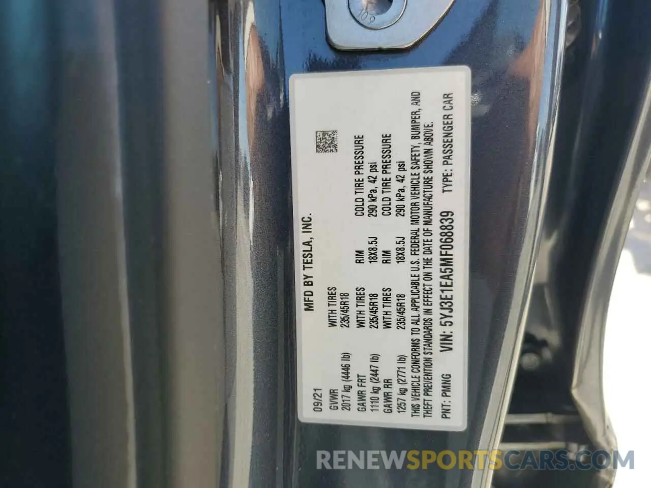 13 Photograph of a damaged car 5YJ3E1EA5MF068839 TESLA MODEL 3 2021