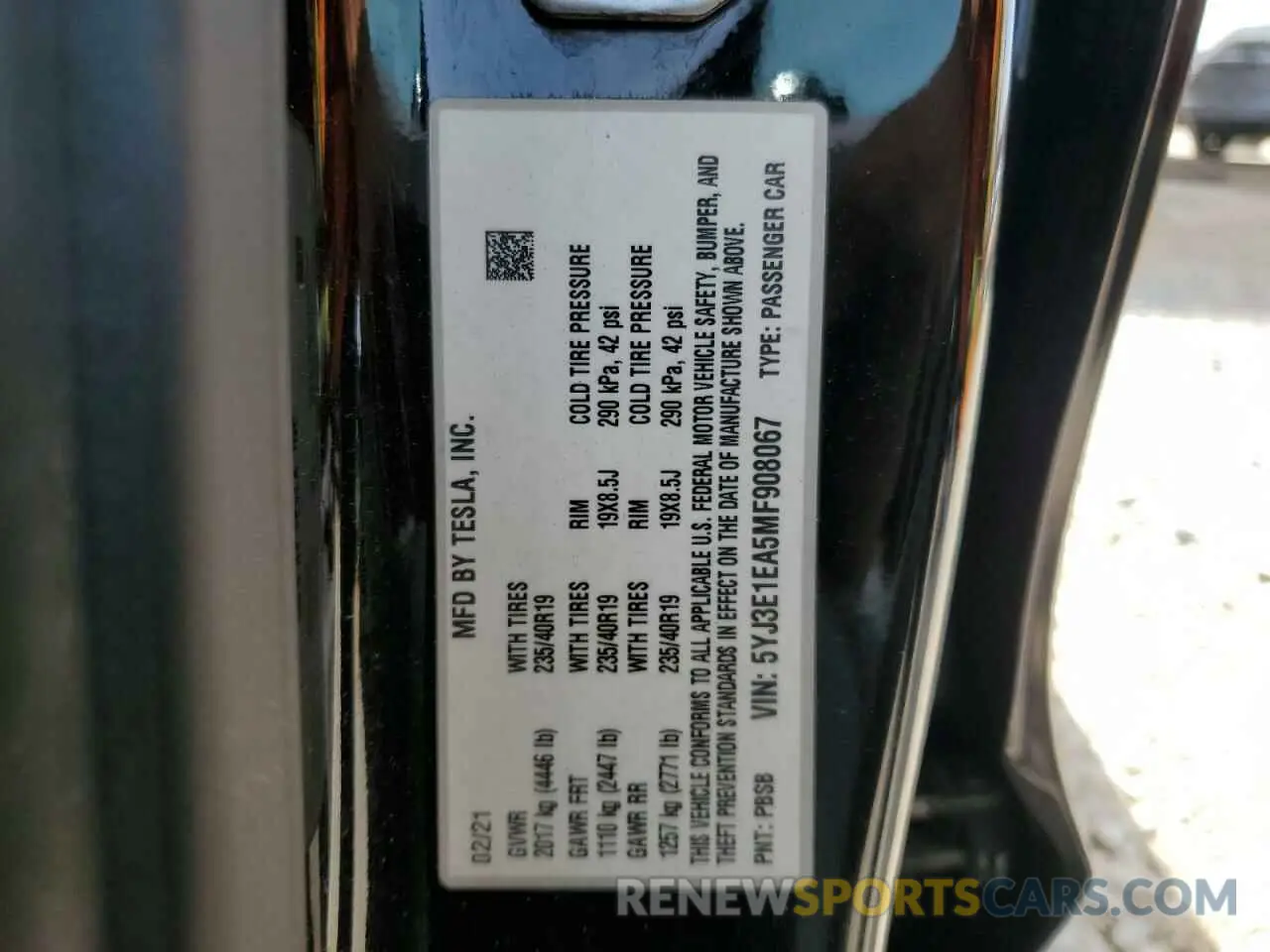 14 Photograph of a damaged car 5YJ3E1EA5MF908067 TESLA MODEL 3 2021
