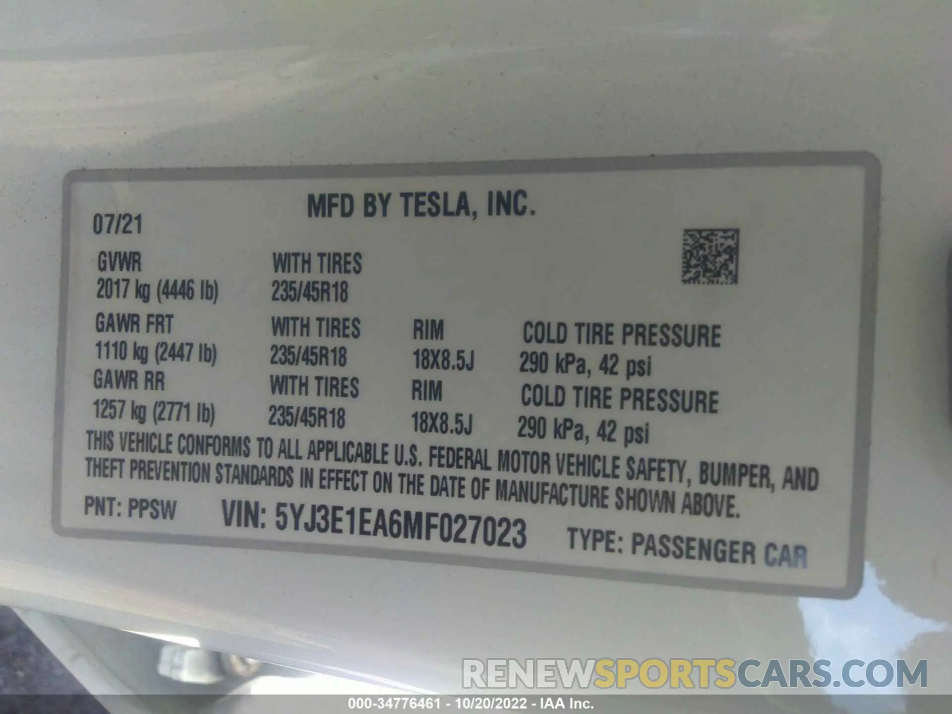 9 Photograph of a damaged car 5YJ3E1EA6MF027023 TESLA MODEL 3 2021