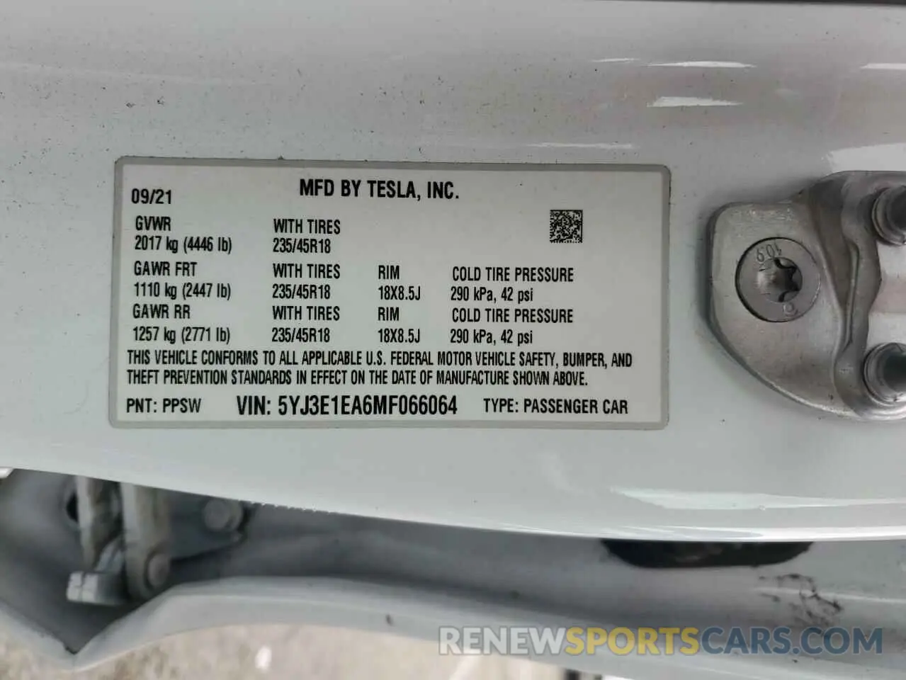 13 Photograph of a damaged car 5YJ3E1EA6MF066064 TESLA MODEL 3 2021