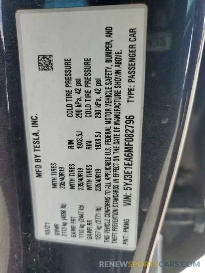 14 Photograph of a damaged car 5YJ3E1EA6MF082796 TESLA MODEL 3 2021