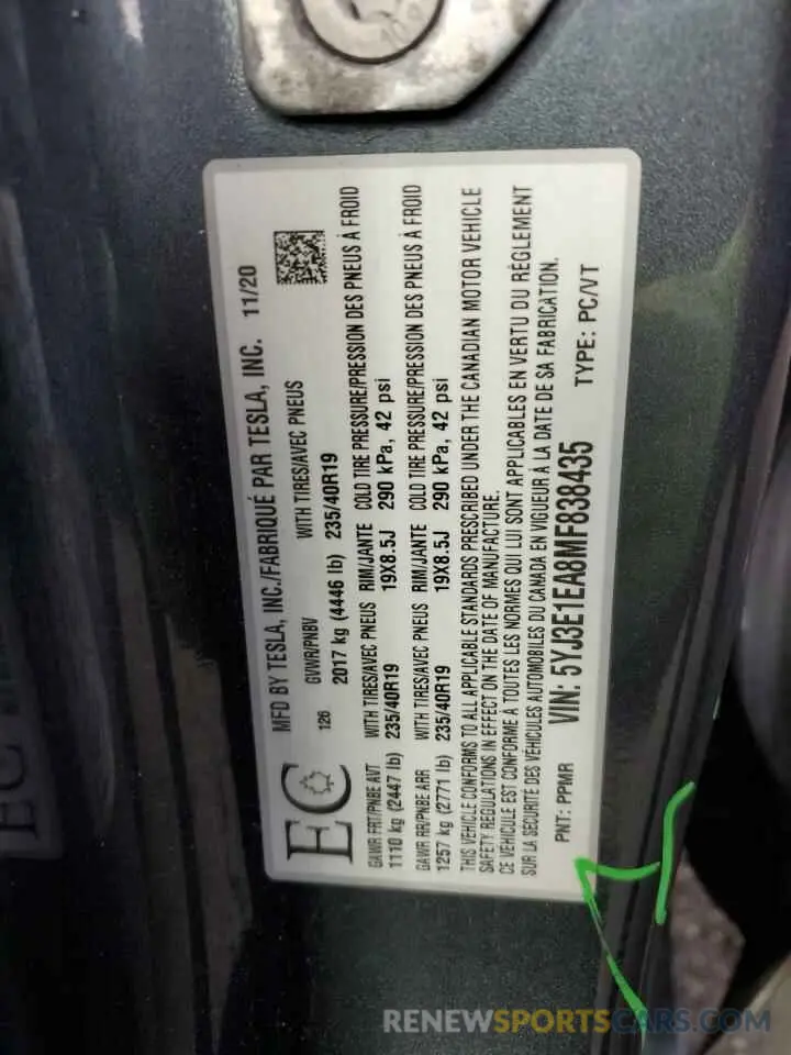 13 Photograph of a damaged car 5YJ3E1EA6MF838465 TESLA MODEL 3 2021