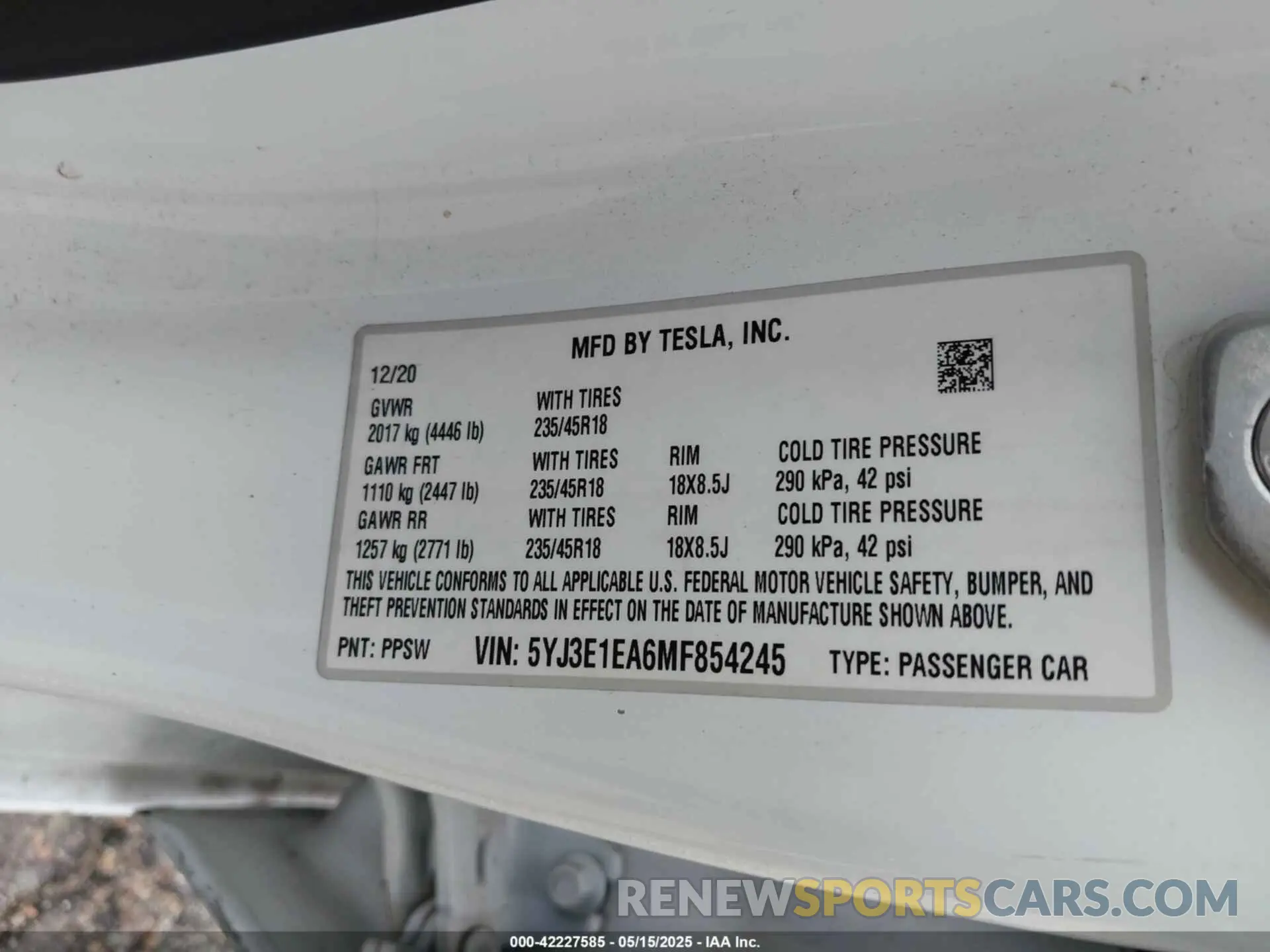 9 Photograph of a damaged car 5YJ3E1EA6MF854245 TESLA MODEL 3 2021