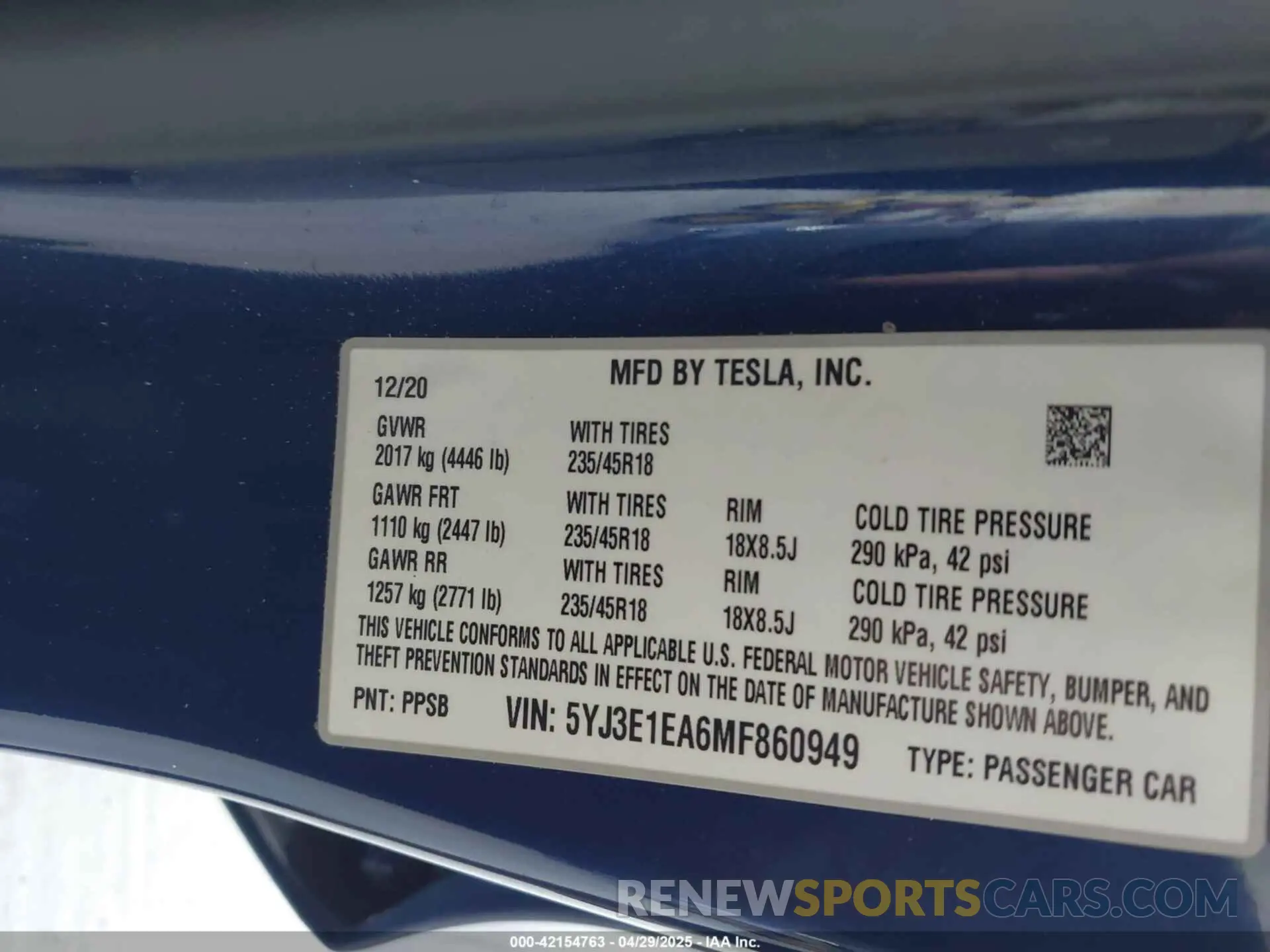 9 Photograph of a damaged car 5YJ3E1EA6MF860949 TESLA MODEL 3 2021