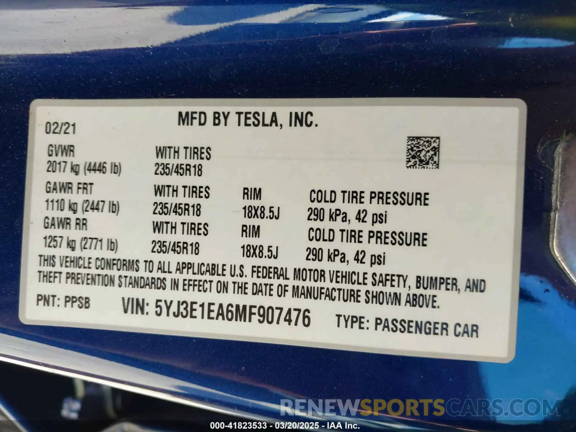 9 Photograph of a damaged car 5YJ3E1EA6MF907476 TESLA MODEL 3 2021