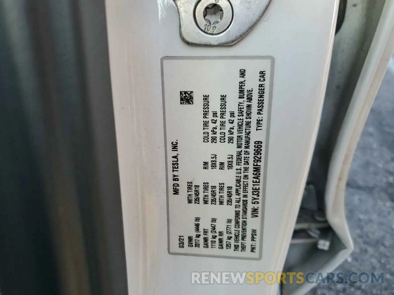 13 Photograph of a damaged car 5YJ3E1EA6MF929669 TESLA MODEL 3 2021