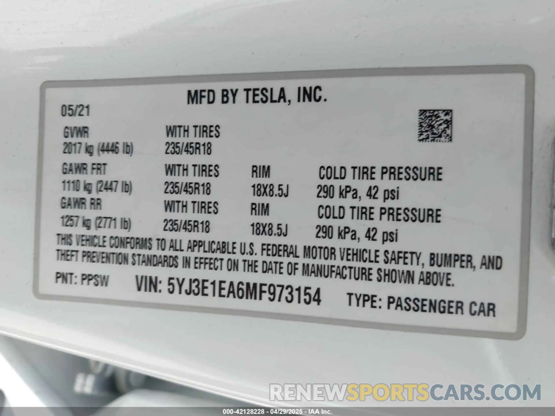 9 Photograph of a damaged car 5YJ3E1EA6MF973154 TESLA MODEL 3 2021