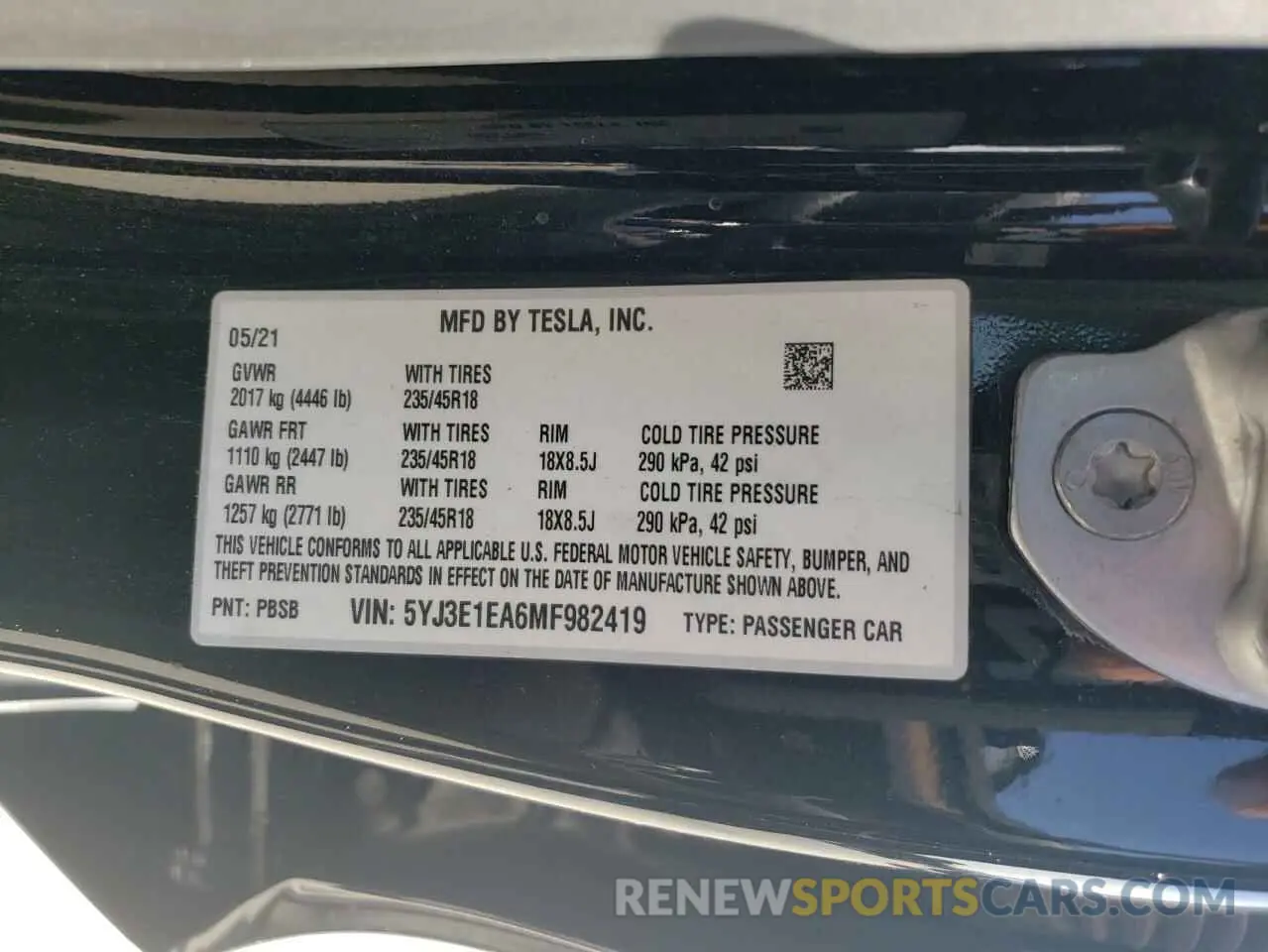 12 Photograph of a damaged car 5YJ3E1EA6MF982419 TESLA MODEL 3 2021