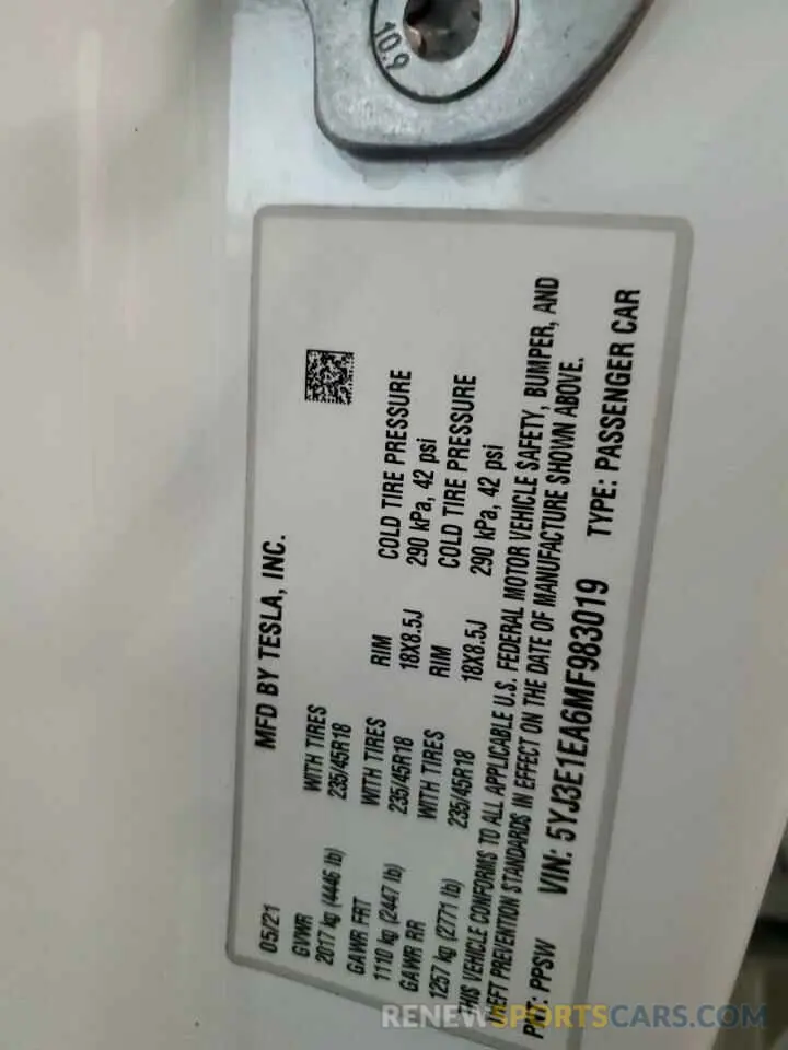 15 Photograph of a damaged car 5YJ3E1EA6MF983019 TESLA MODEL 3 2021