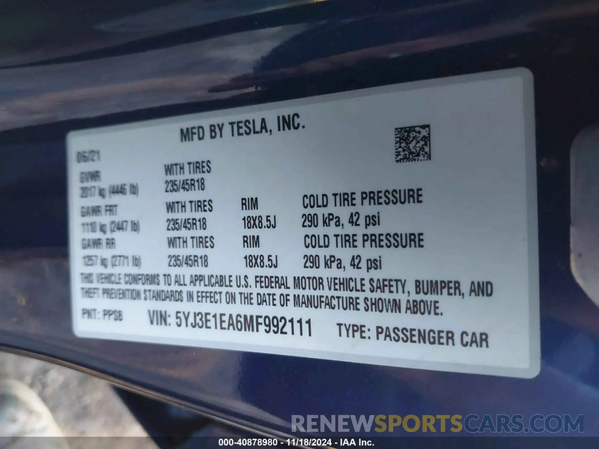 9 Photograph of a damaged car 5YJ3E1EA6MF992111 TESLA MODEL 3 2021
