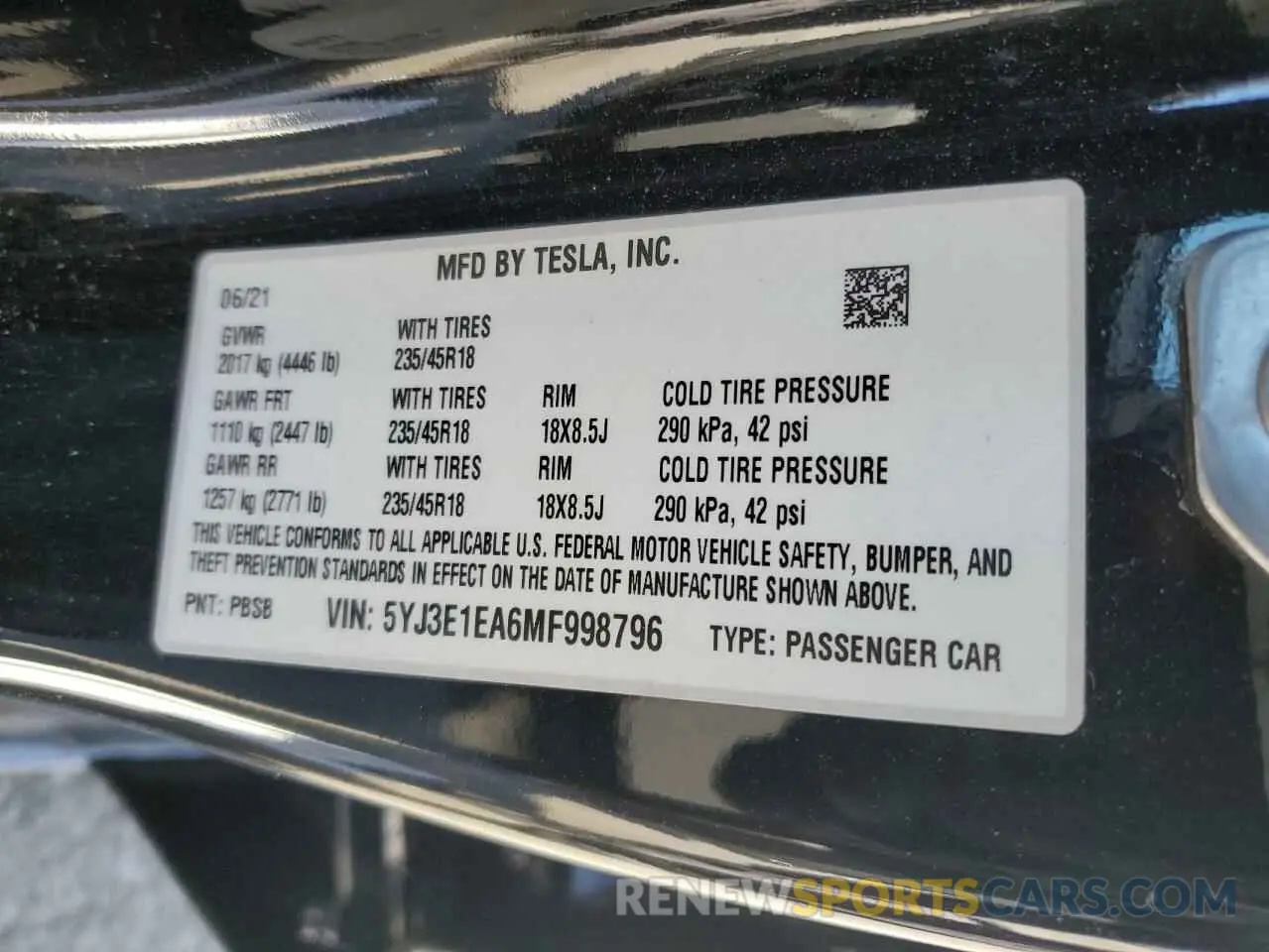 13 Photograph of a damaged car 5YJ3E1EA6MF998796 TESLA MODEL 3 2021