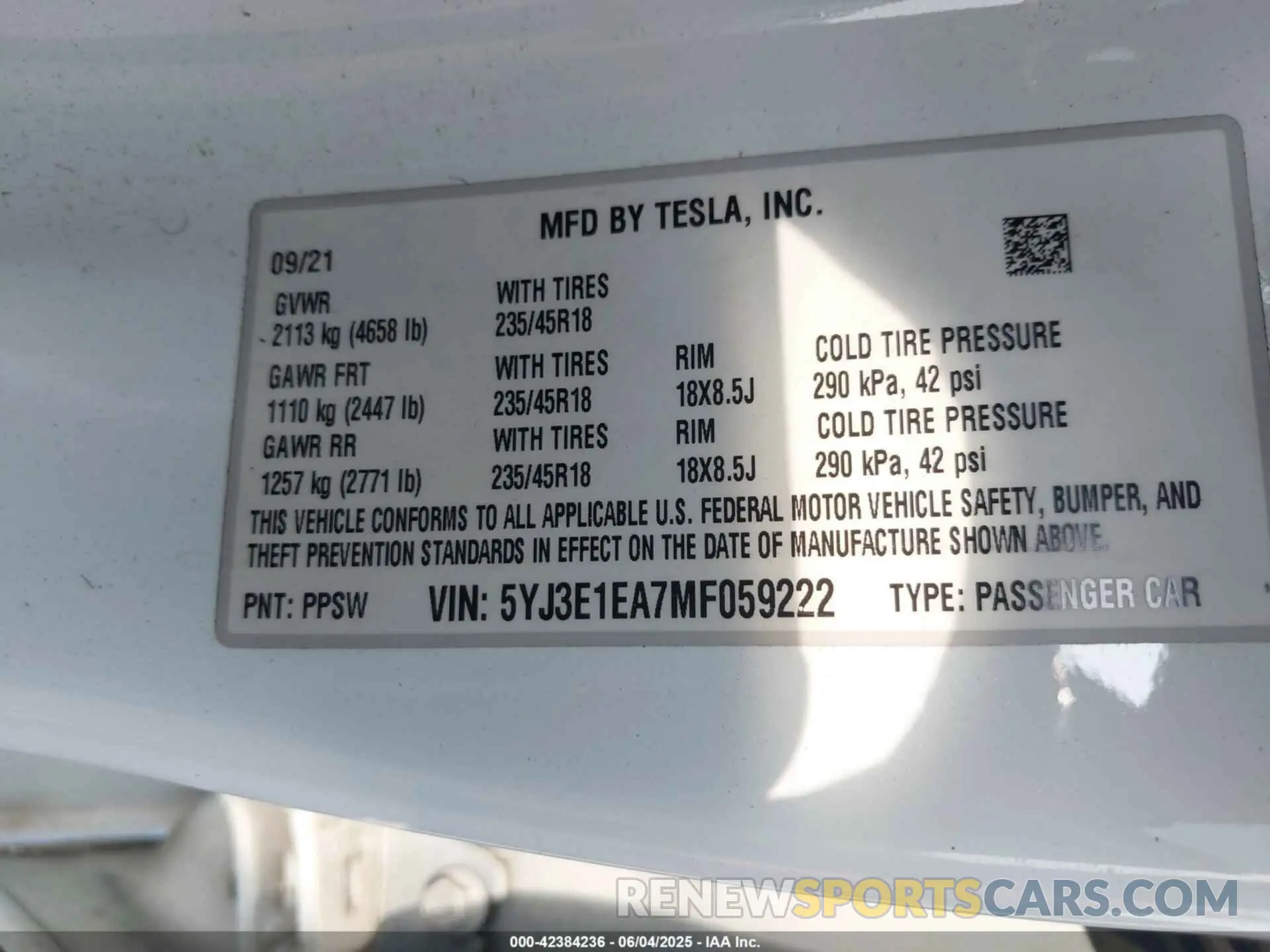 9 Photograph of a damaged car 5YJ3E1EA7MF059222 TESLA MODEL 3 2021