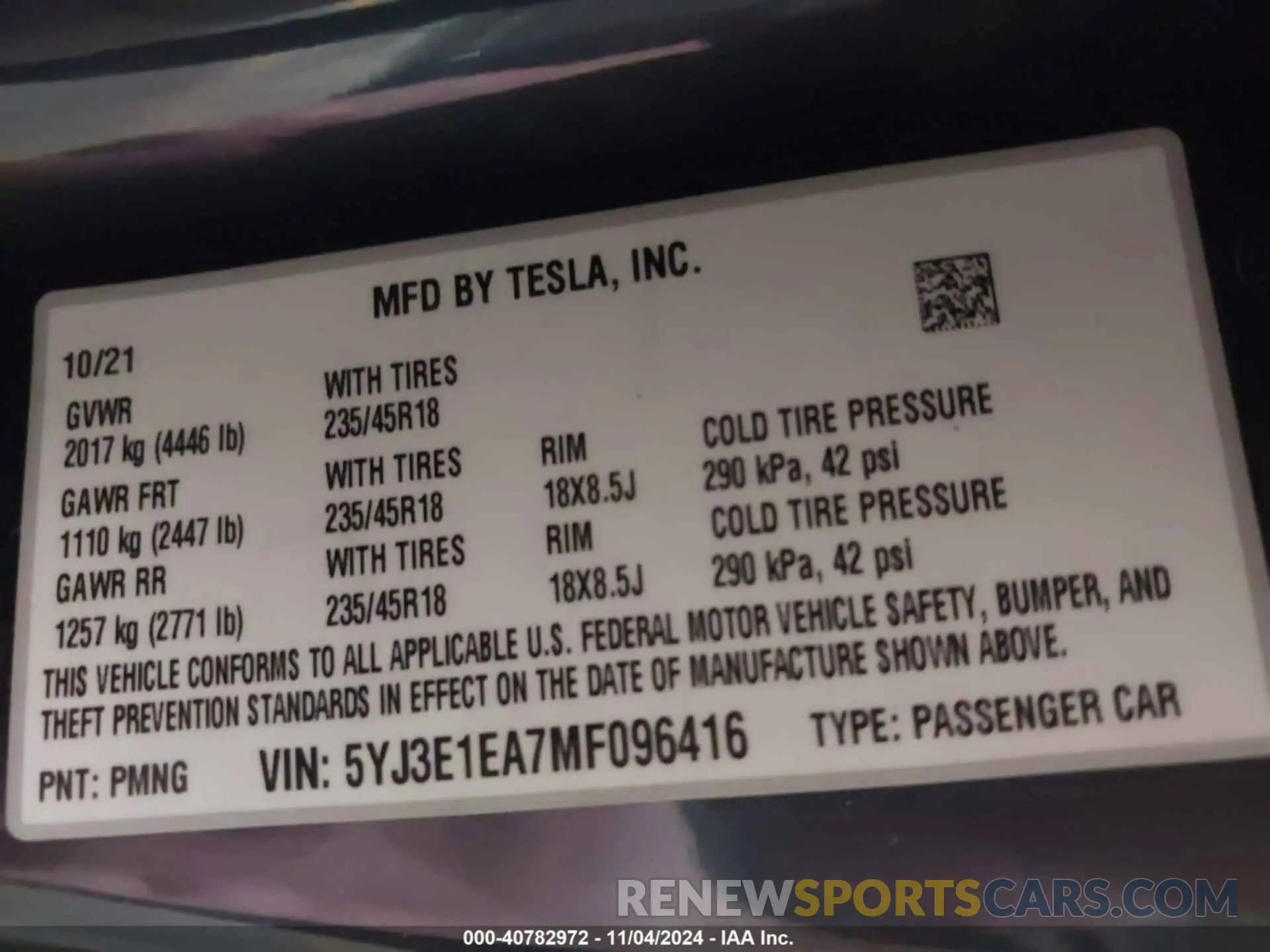 9 Photograph of a damaged car 5YJ3E1EA7MF096416 TESLA MODEL 3 2021