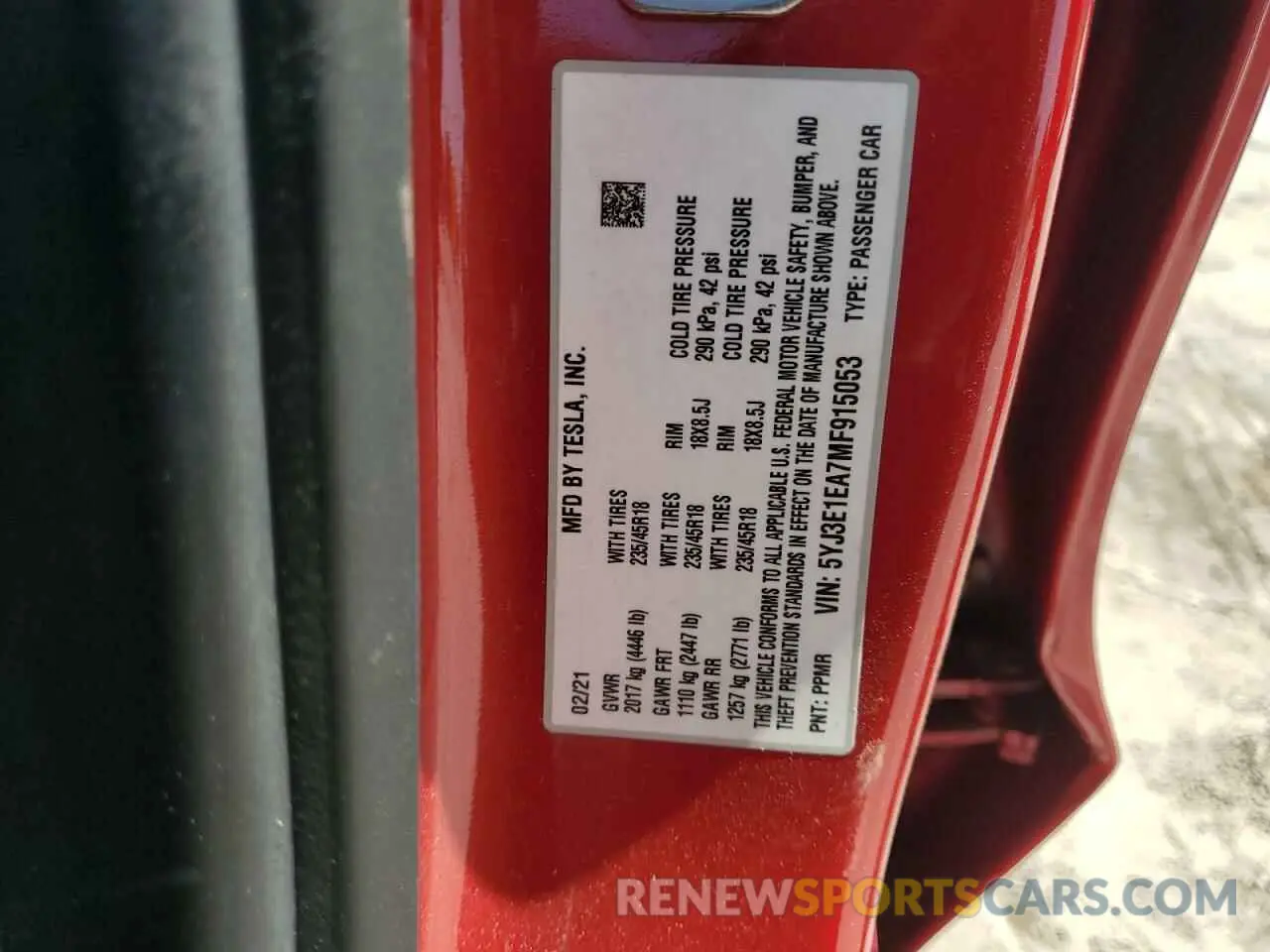 13 Photograph of a damaged car 5YJ3E1EA7MF915053 TESLA MODEL 3 2021