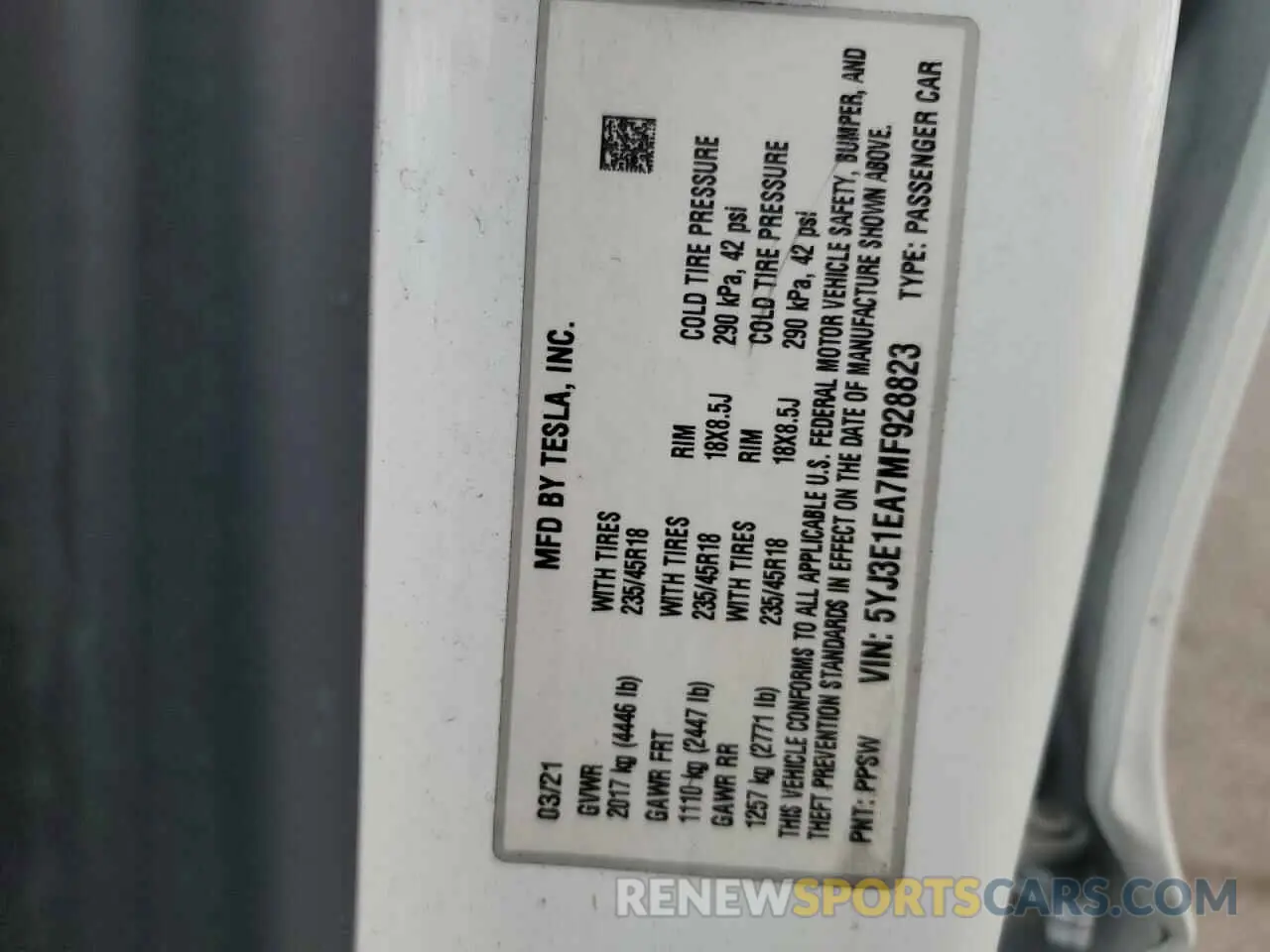 12 Photograph of a damaged car 5YJ3E1EA7MF928823 TESLA MODEL 3 2021