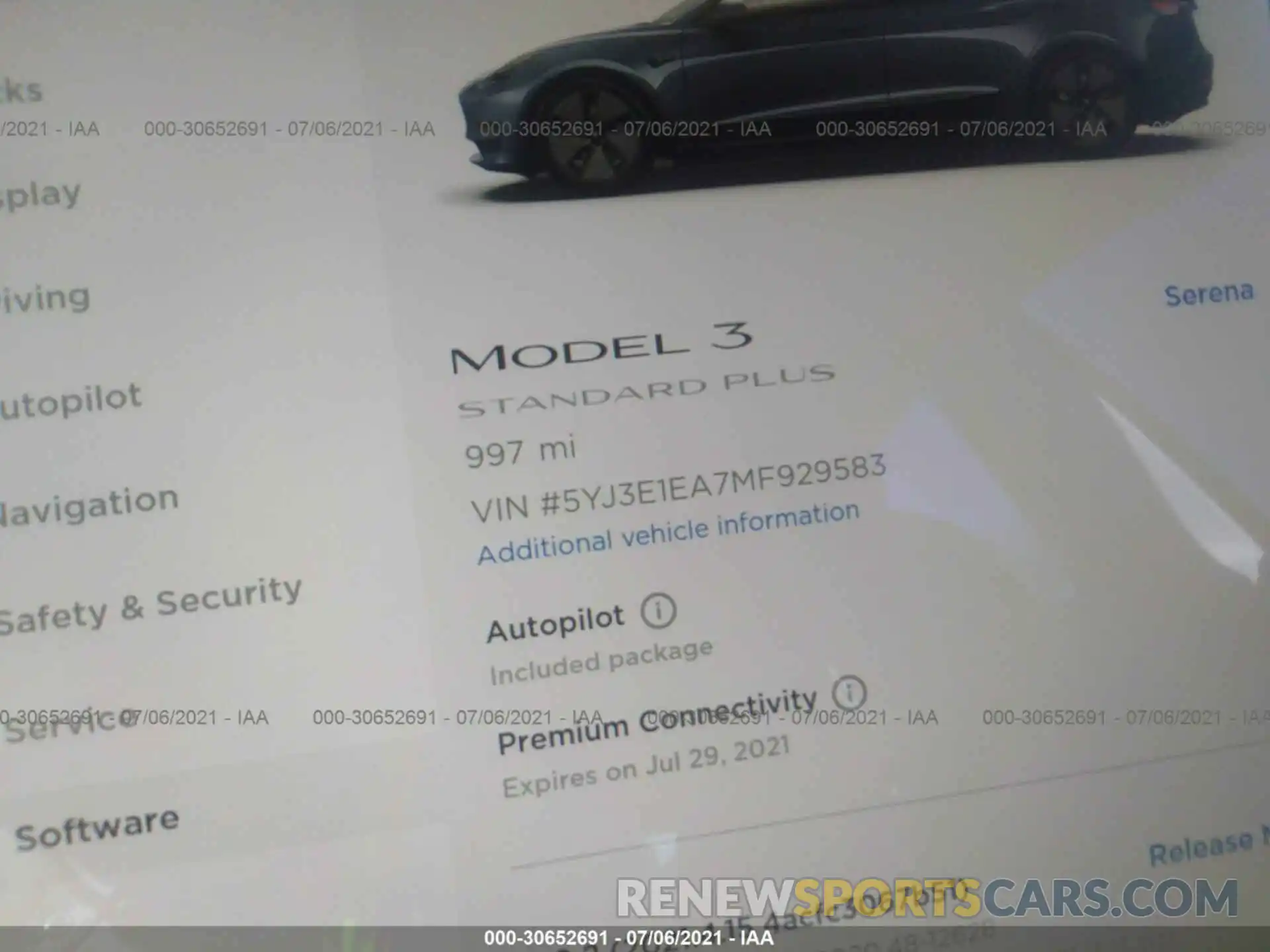 7 Photograph of a damaged car 5YJ3E1EA7MF929583 TESLA MODEL 3 2021