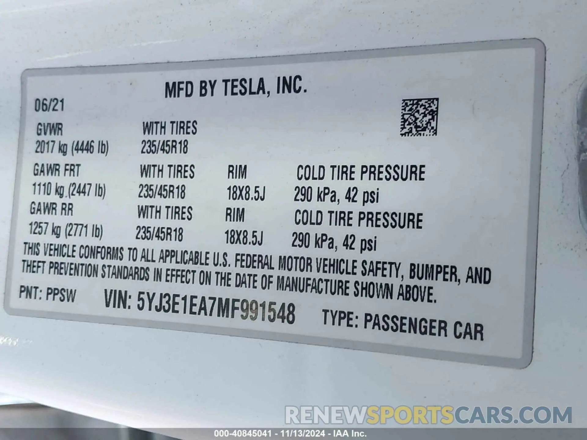 9 Photograph of a damaged car 5YJ3E1EA7MF991548 TESLA MODEL 3 2021