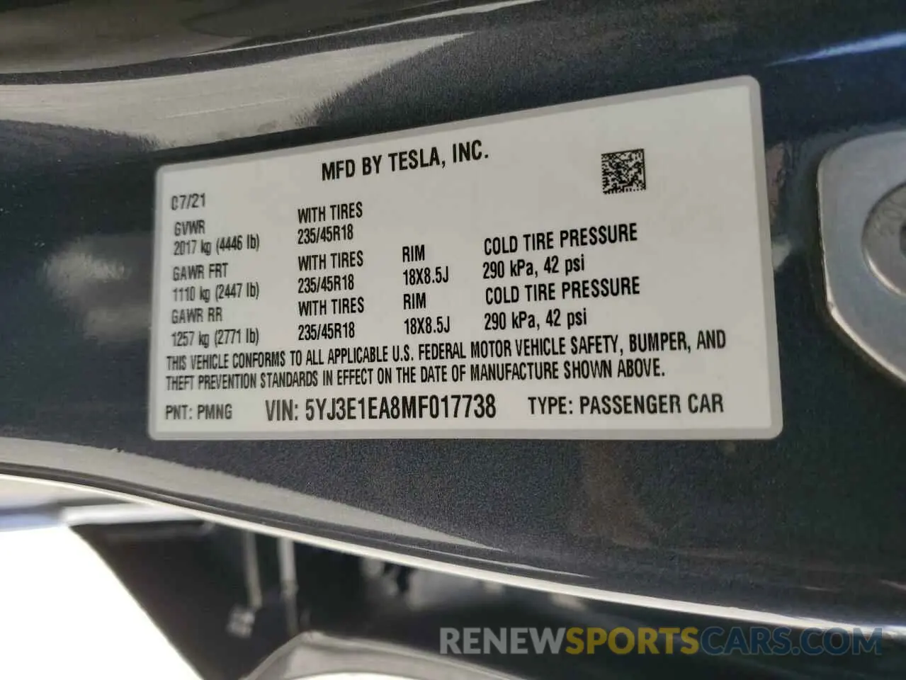 12 Photograph of a damaged car 5YJ3E1EA8MF017738 TESLA MODEL 3 2021