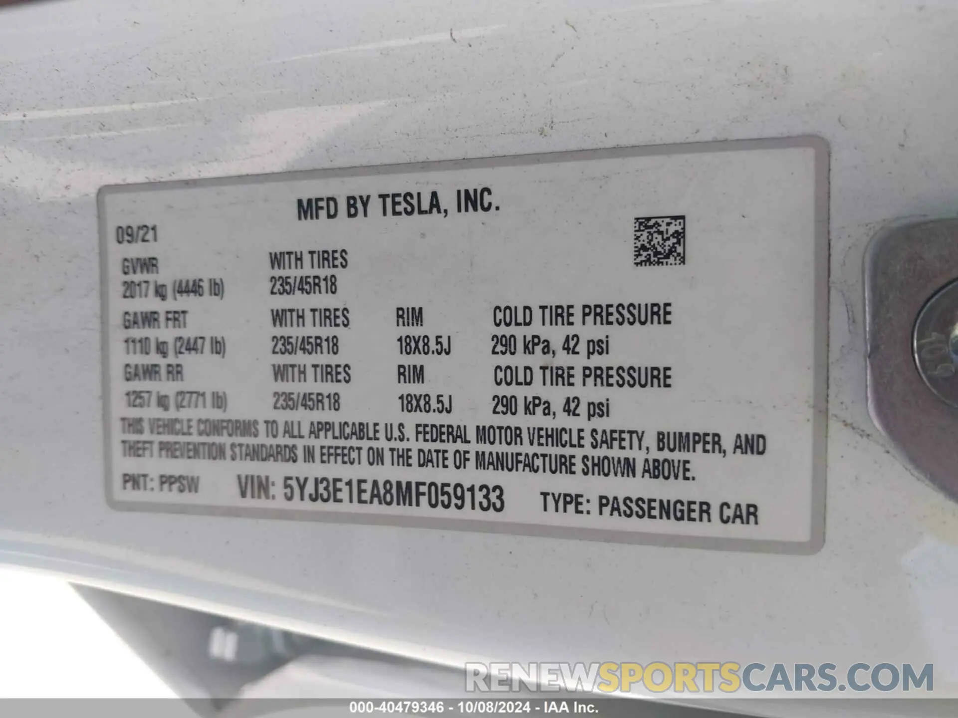 9 Photograph of a damaged car 5YJ3E1EA8MF059133 TESLA MODEL 3 2021