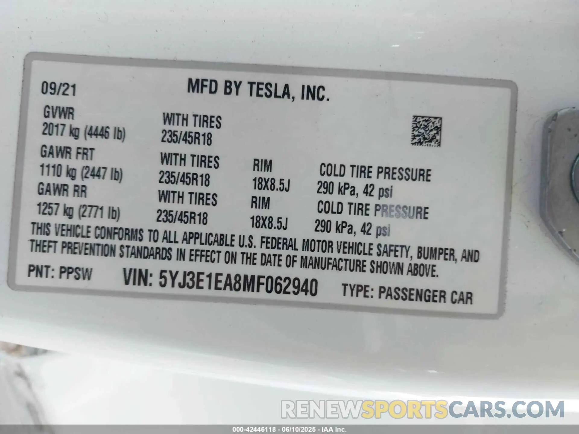 9 Photograph of a damaged car 5YJ3E1EA8MF062940 TESLA MODEL 3 2021