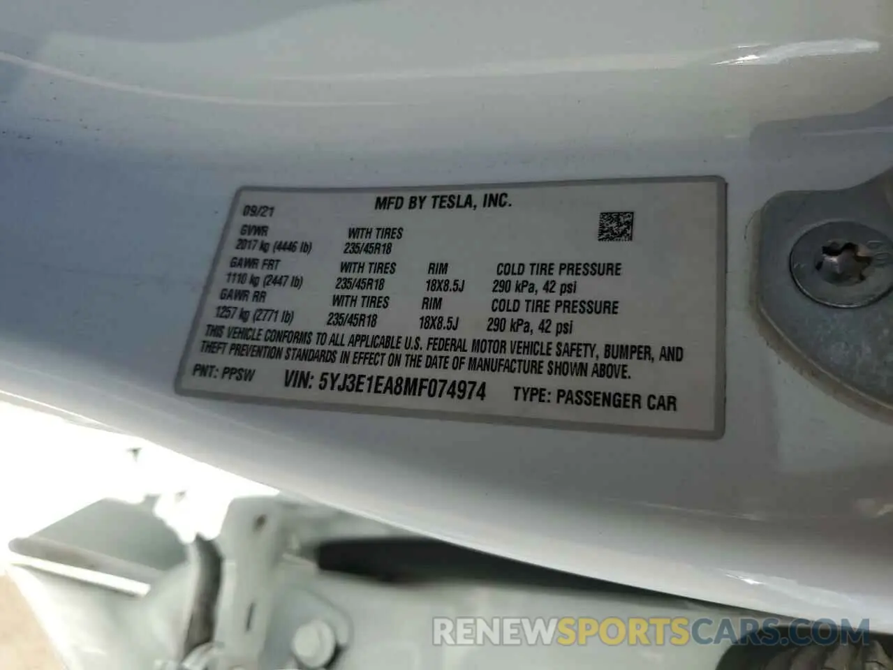 16 Photograph of a damaged car 5YJ3E1EA8MF074974 TESLA MODEL 3 2021