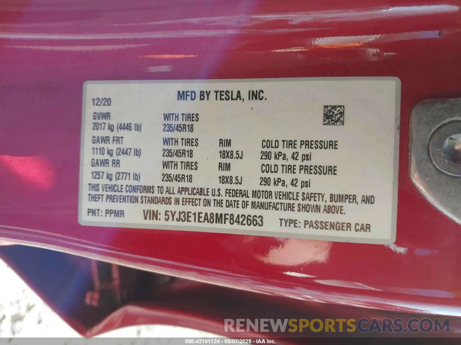 9 Photograph of a damaged car 5YJ3E1EA8MF842663 TESLA MODEL 3 2021