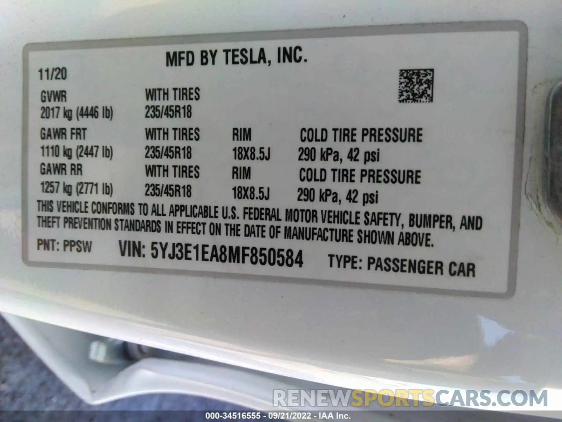 9 Photograph of a damaged car 5YJ3E1EA8MF850584 TESLA MODEL 3 2021