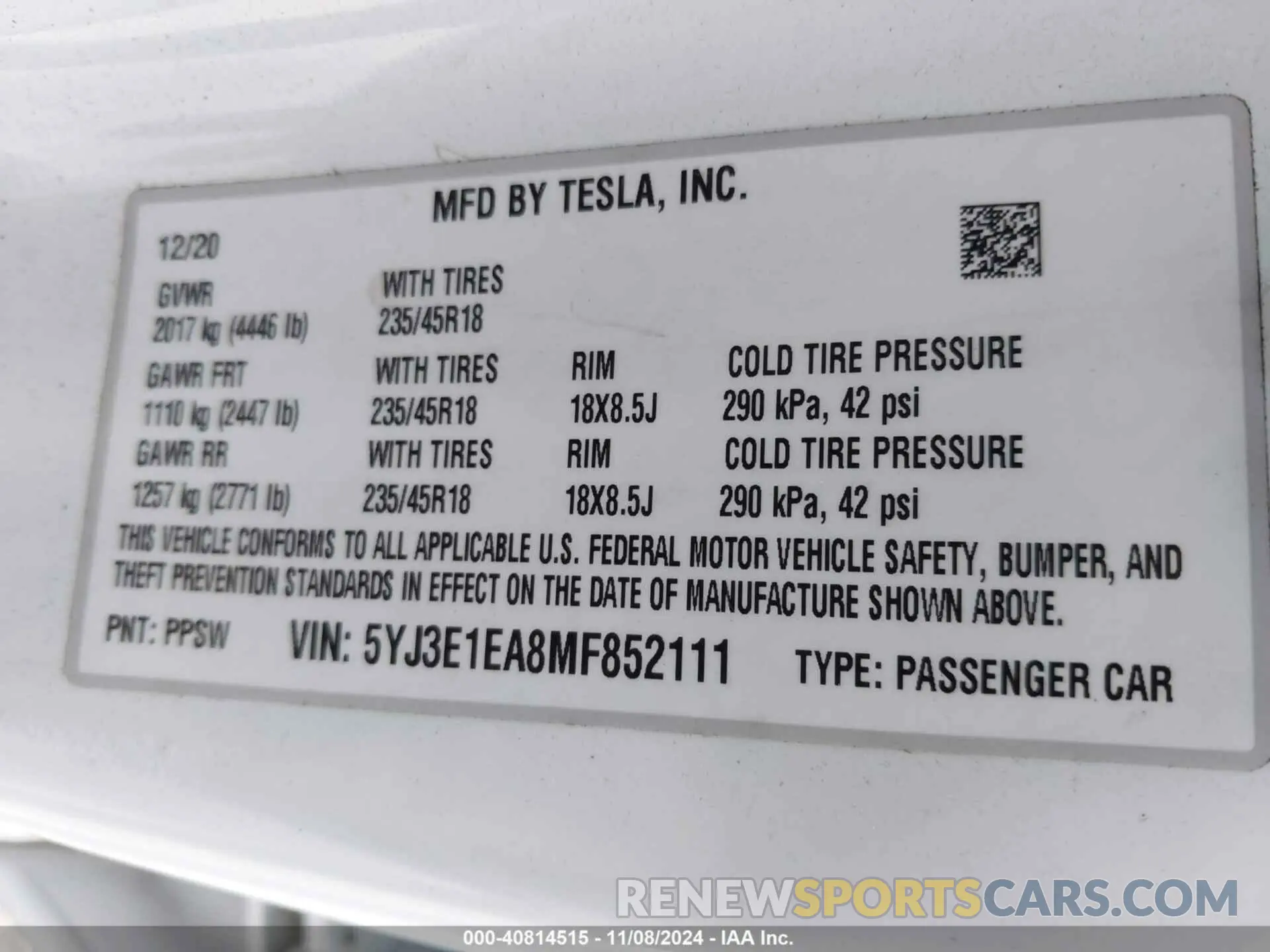 9 Photograph of a damaged car 5YJ3E1EA8MF852111 TESLA MODEL 3 2021