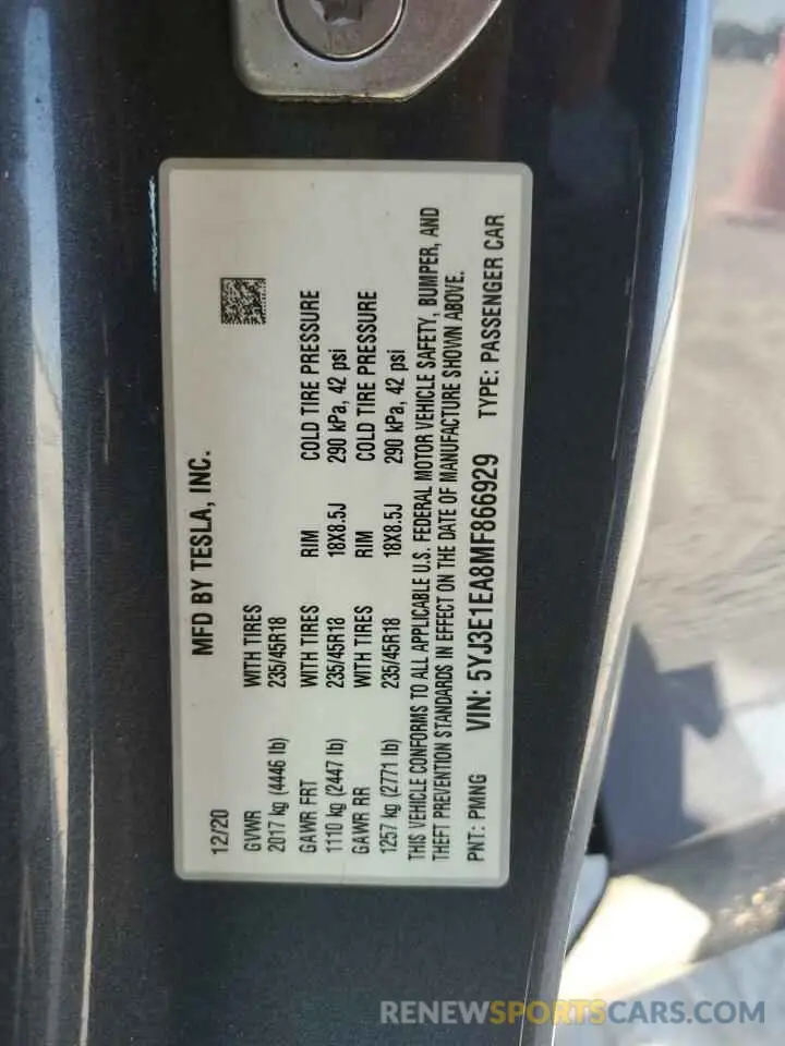 12 Photograph of a damaged car 5YJ3E1EA8MF866929 TESLA MODEL 3 2021