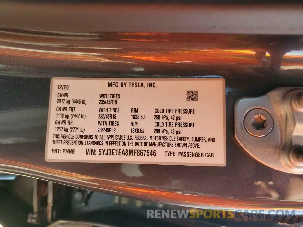 12 Photograph of a damaged car 5YJ3E1EA8MF867546 TESLA MODEL 3 2021