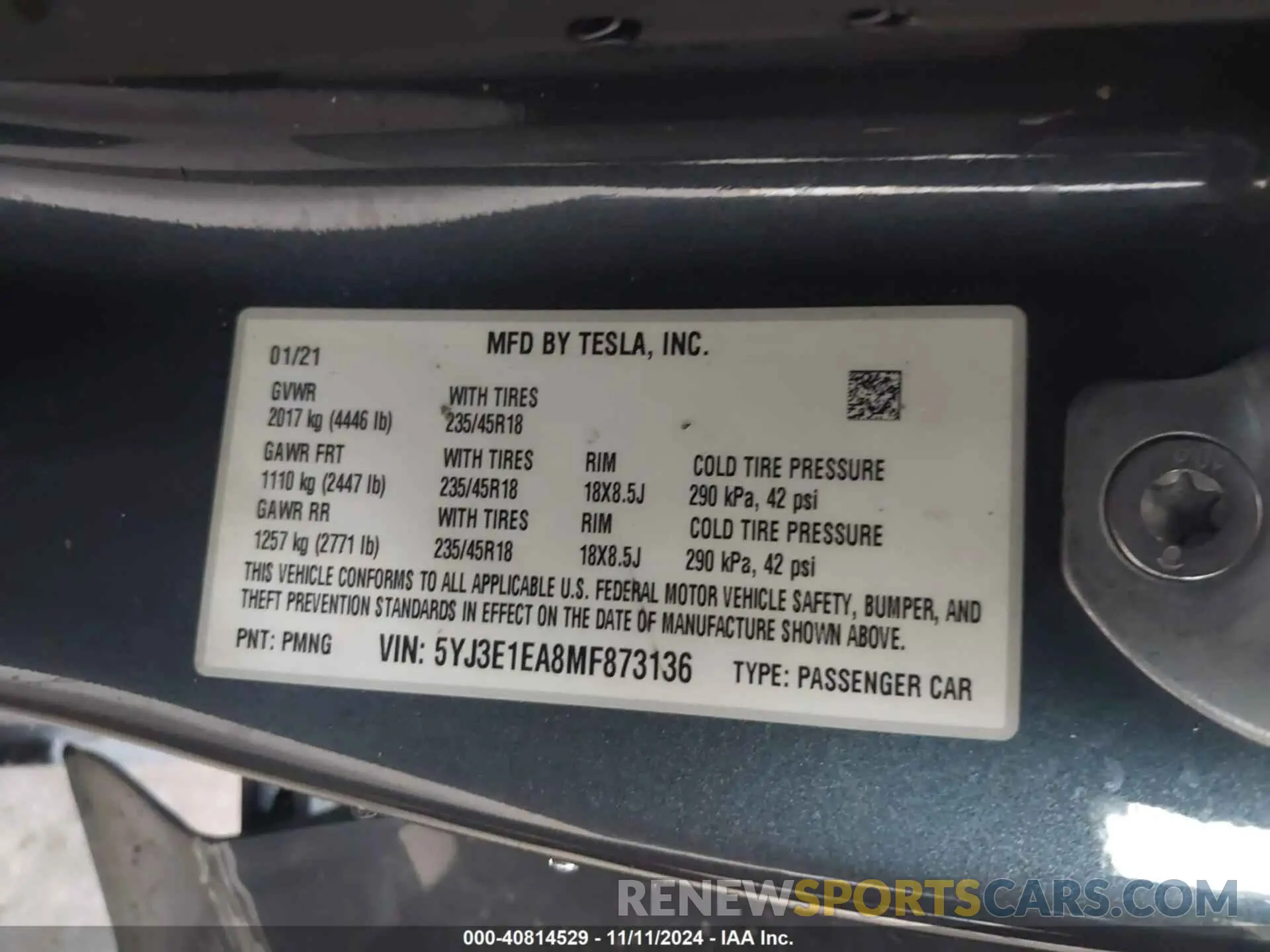 9 Photograph of a damaged car 5YJ3E1EA8MF873136 TESLA MODEL 3 2021