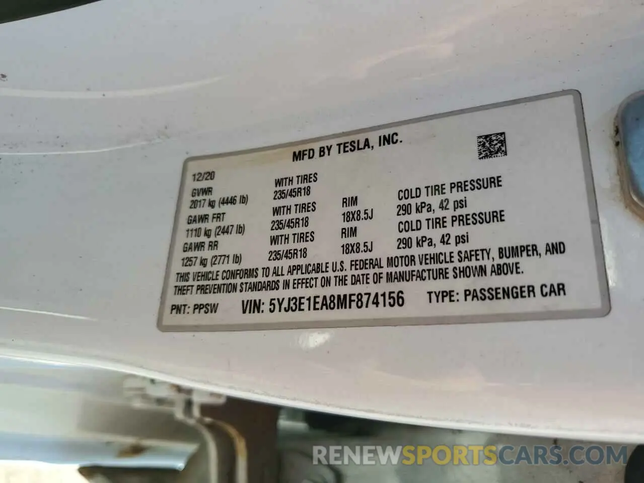12 Photograph of a damaged car 5YJ3E1EA8MF874156 TESLA MODEL 3 2021