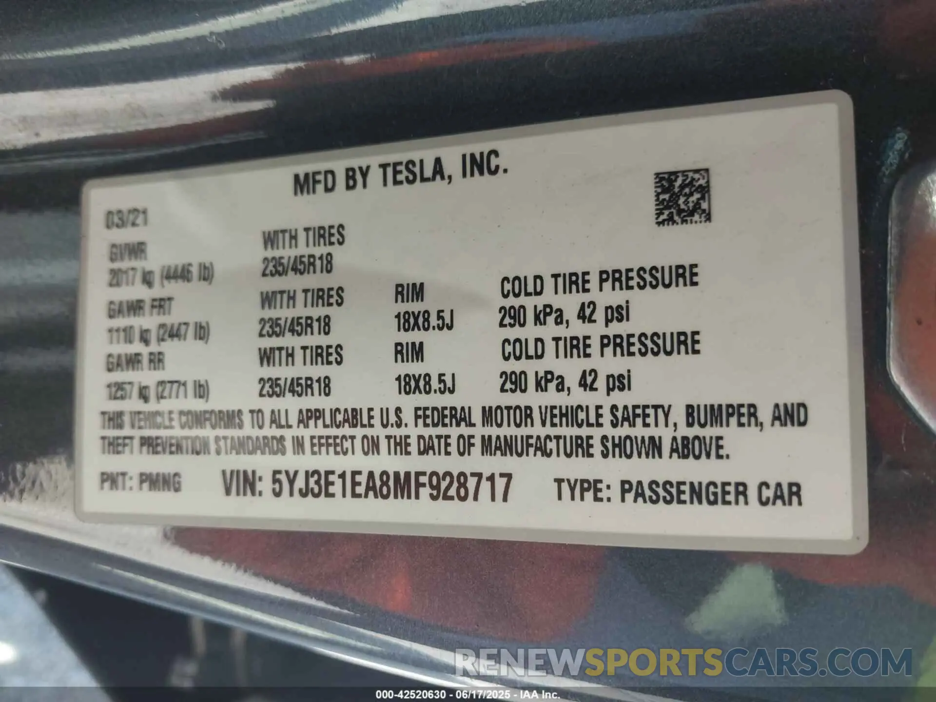 9 Photograph of a damaged car 5YJ3E1EA8MF928717 TESLA MODEL 3 2021