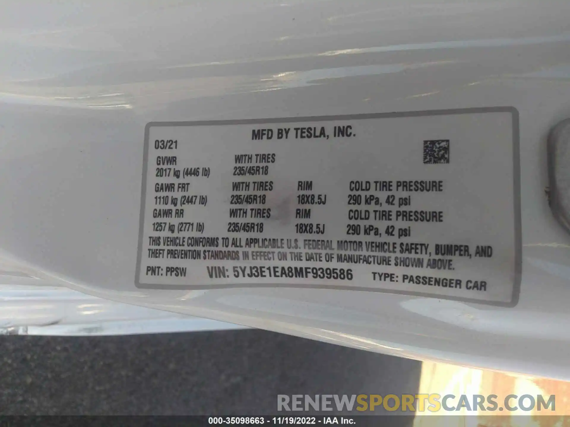 9 Photograph of a damaged car 5YJ3E1EA8MF939586 TESLA MODEL 3 2021