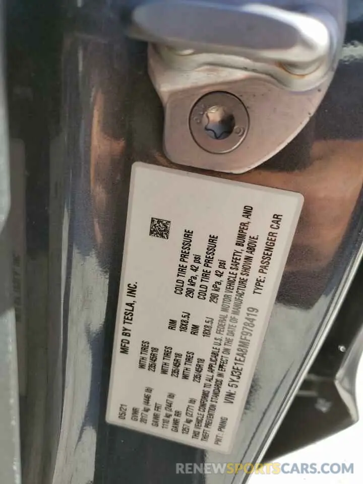 13 Photograph of a damaged car 5YJ3E1EA8MF978419 TESLA MODEL 3 2021