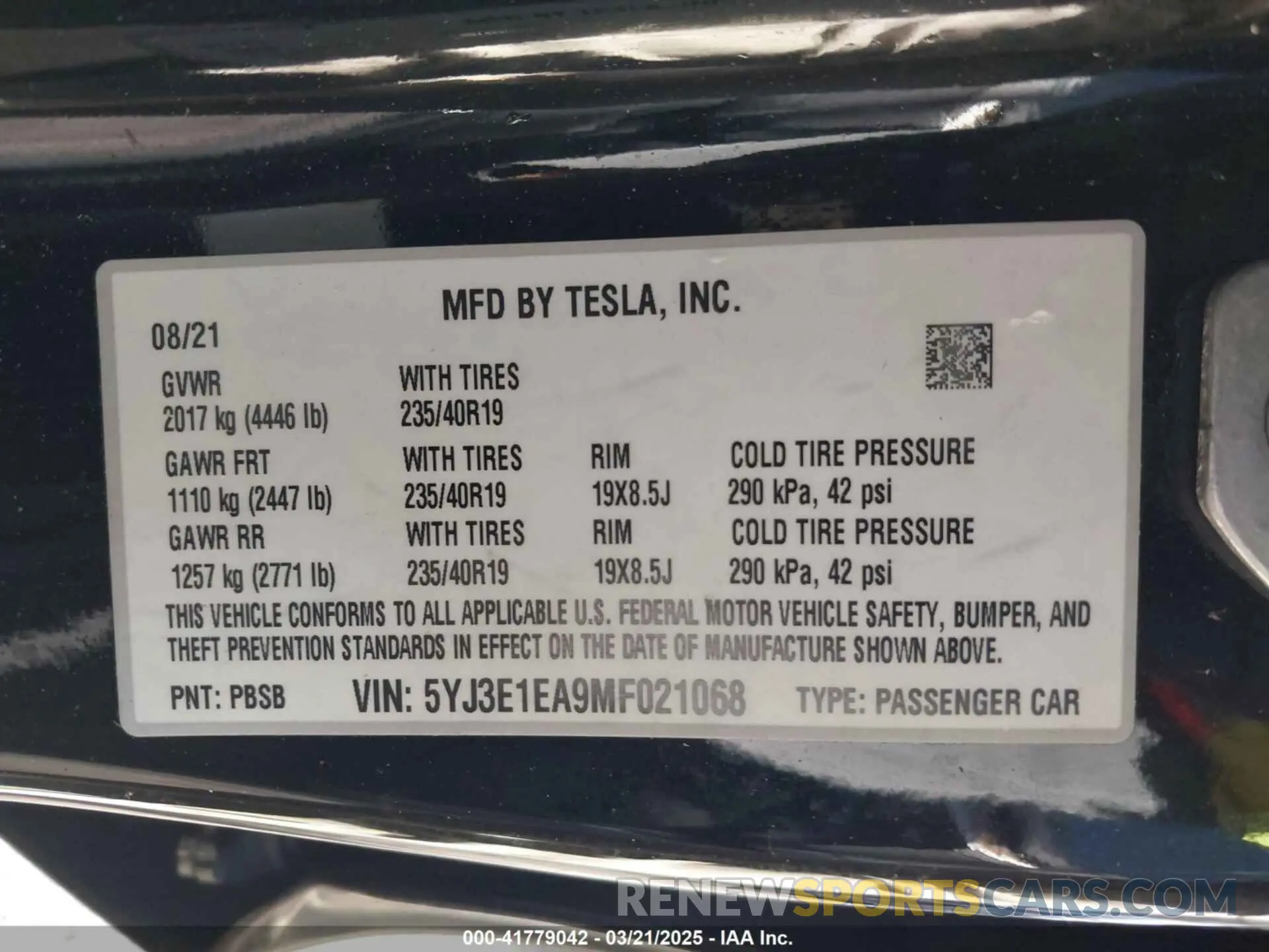9 Photograph of a damaged car 5YJ3E1EA9MF021068 TESLA MODEL 3 2021