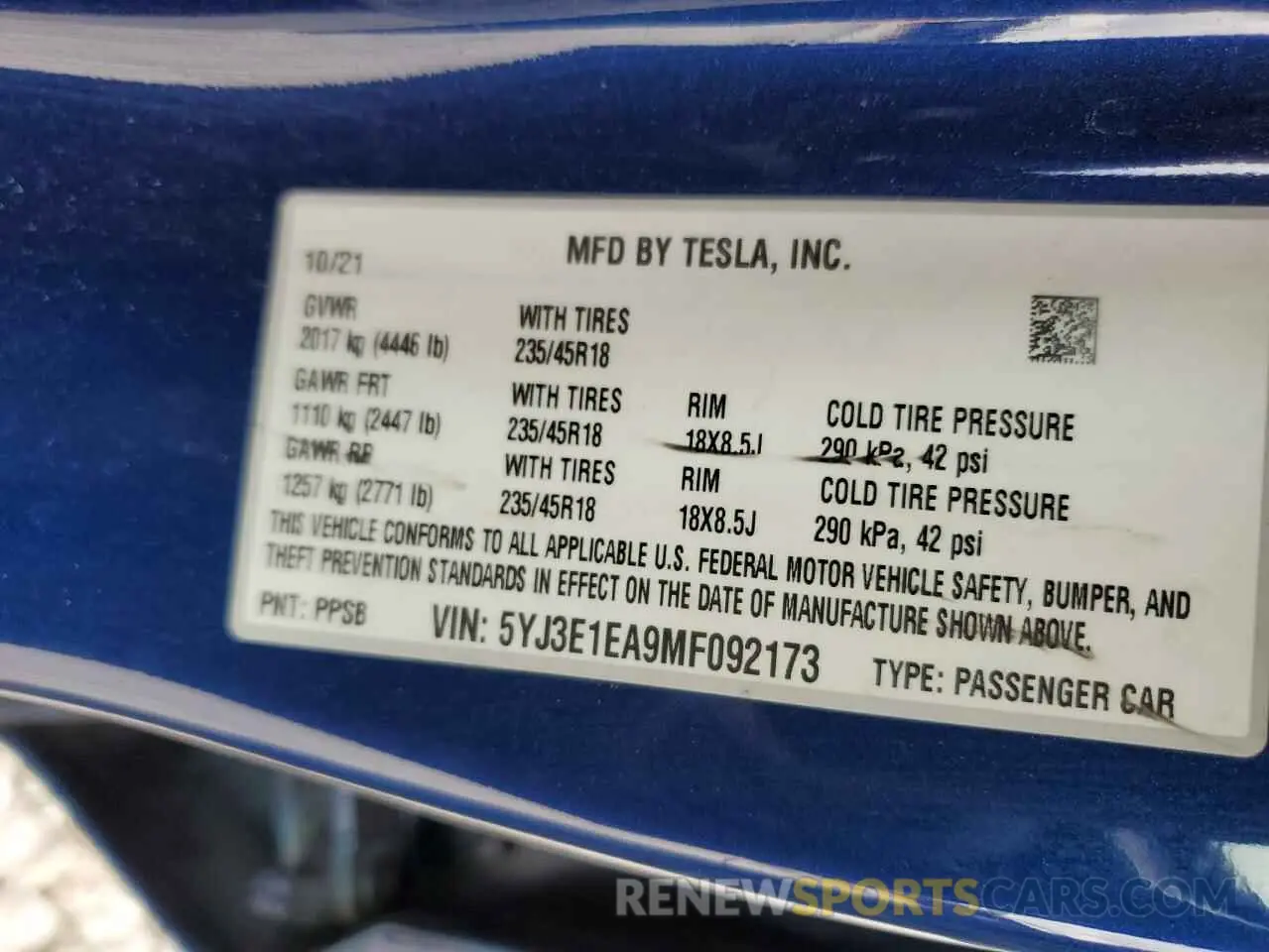 12 Photograph of a damaged car 5YJ3E1EA9MF092173 TESLA MODEL 3 2021