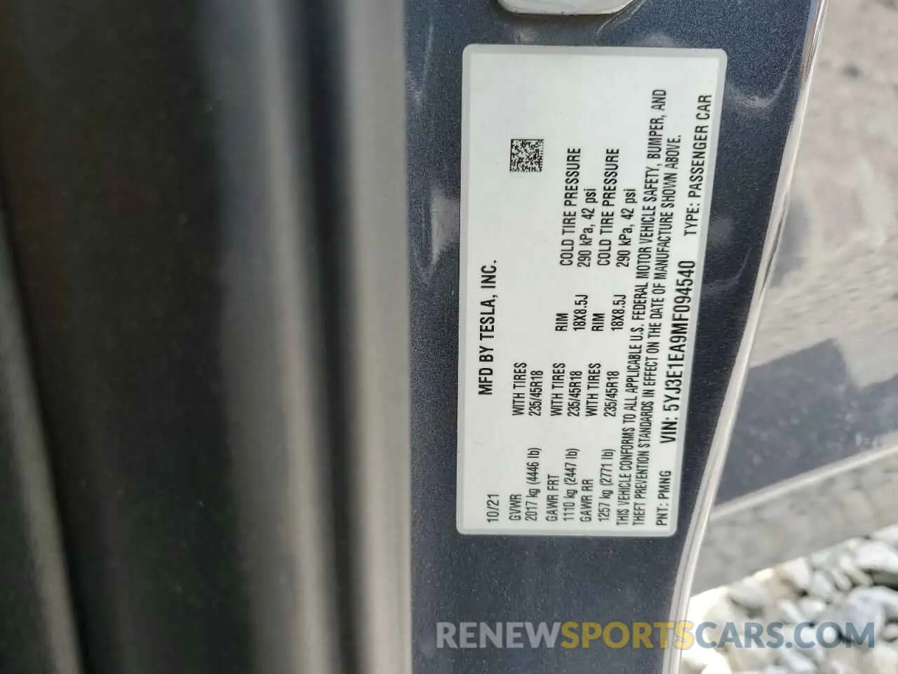 13 Photograph of a damaged car 5YJ3E1EA9MF094540 TESLA MODEL 3 2021