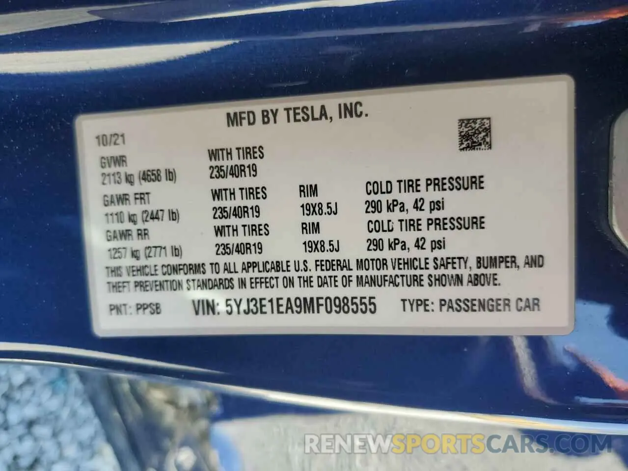 12 Photograph of a damaged car 5YJ3E1EA9MF098555 TESLA MODEL 3 2021