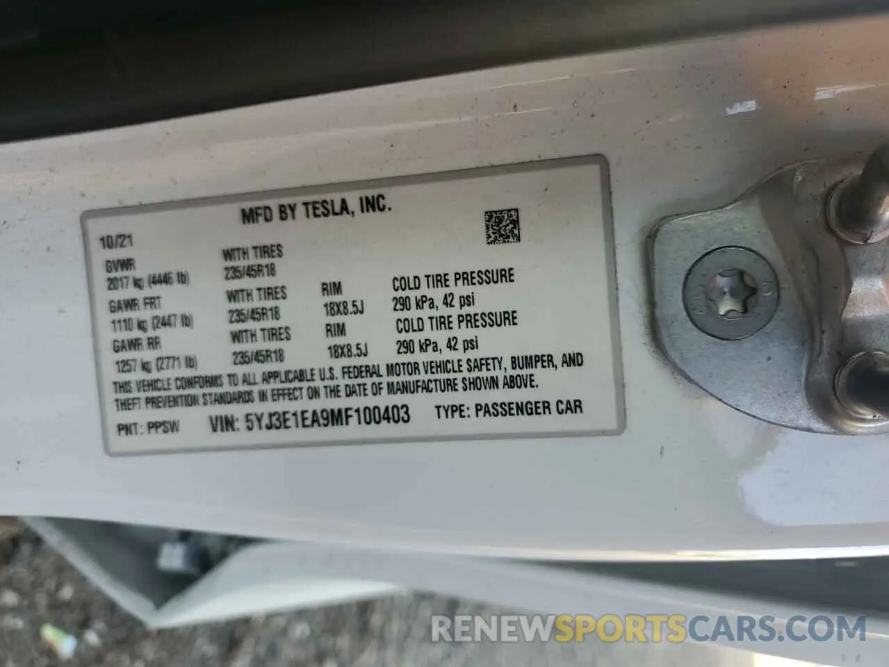 12 Photograph of a damaged car 5YJ3E1EA9MF100403 TESLA MODEL 3 2021