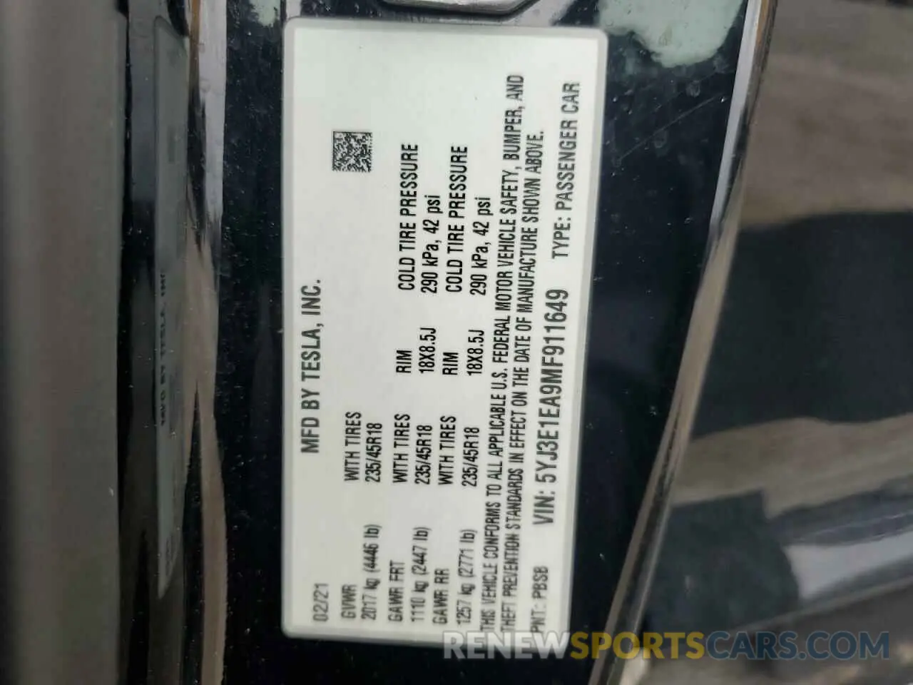 13 Photograph of a damaged car 5YJ3E1EA9MF911649 TESLA MODEL 3 2021