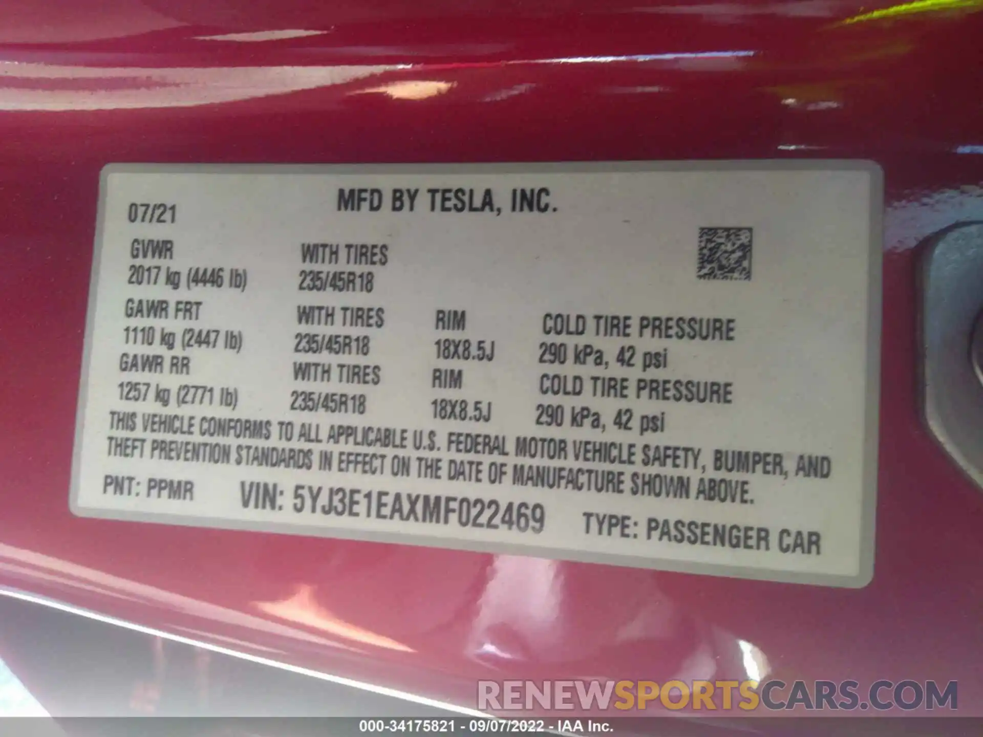 9 Photograph of a damaged car 5YJ3E1EAXMF022469 TESLA MODEL 3 2021