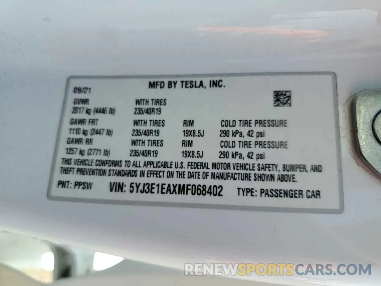 13 Photograph of a damaged car 5YJ3E1EAXMF068402 TESLA MODEL 3 2021