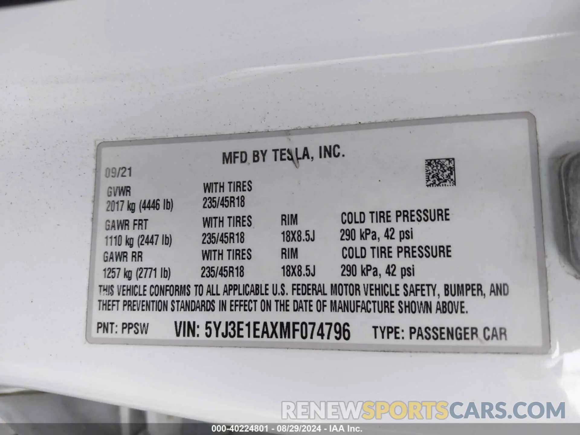 9 Photograph of a damaged car 5YJ3E1EAXMF074796 TESLA MODEL 3 2021