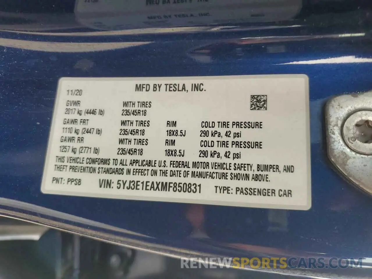 12 Photograph of a damaged car 5YJ3E1EAXMF850831 TESLA MODEL 3 2021