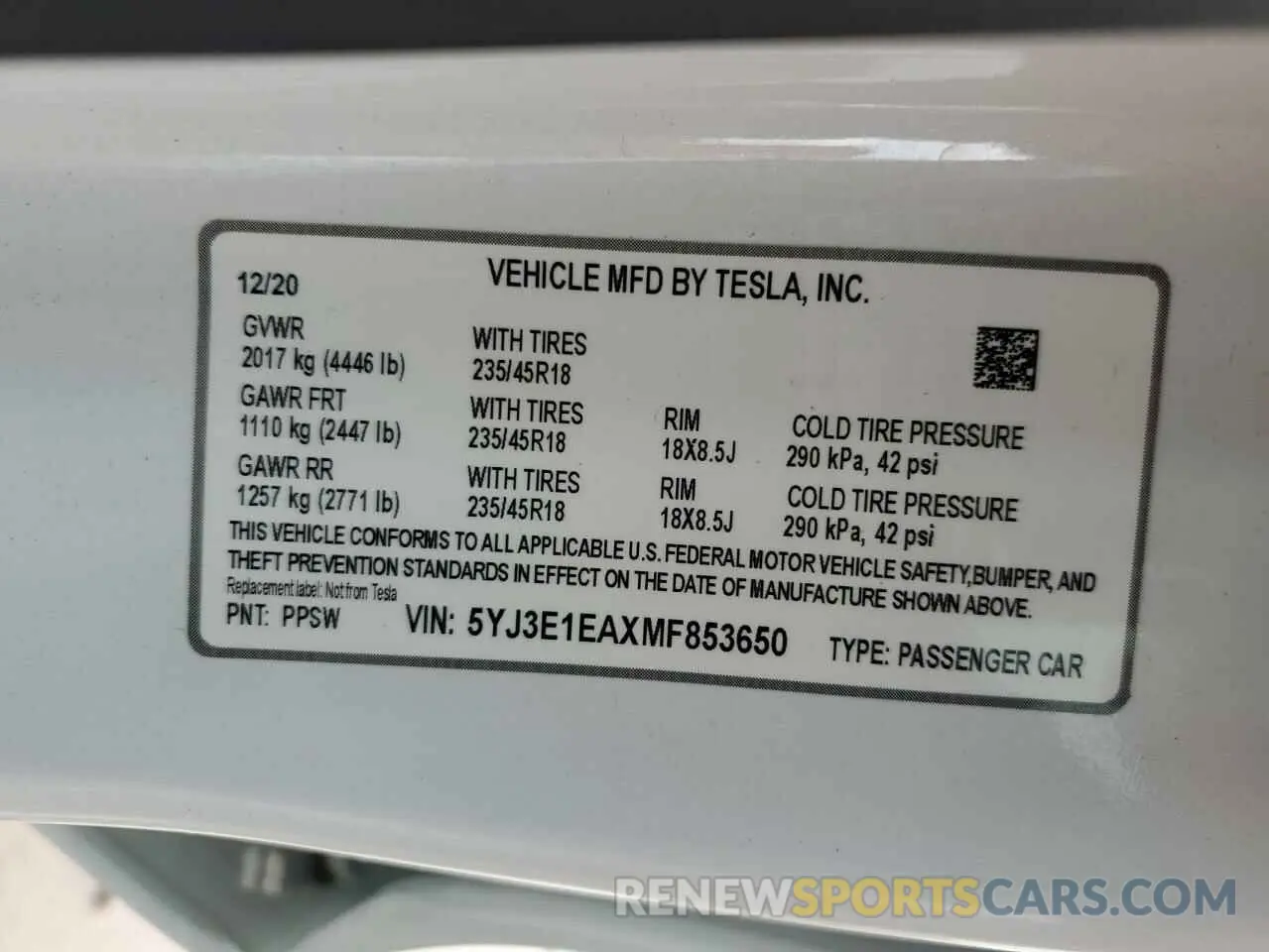 14 Photograph of a damaged car 5YJ3E1EAXMF853650 TESLA MODEL 3 2021