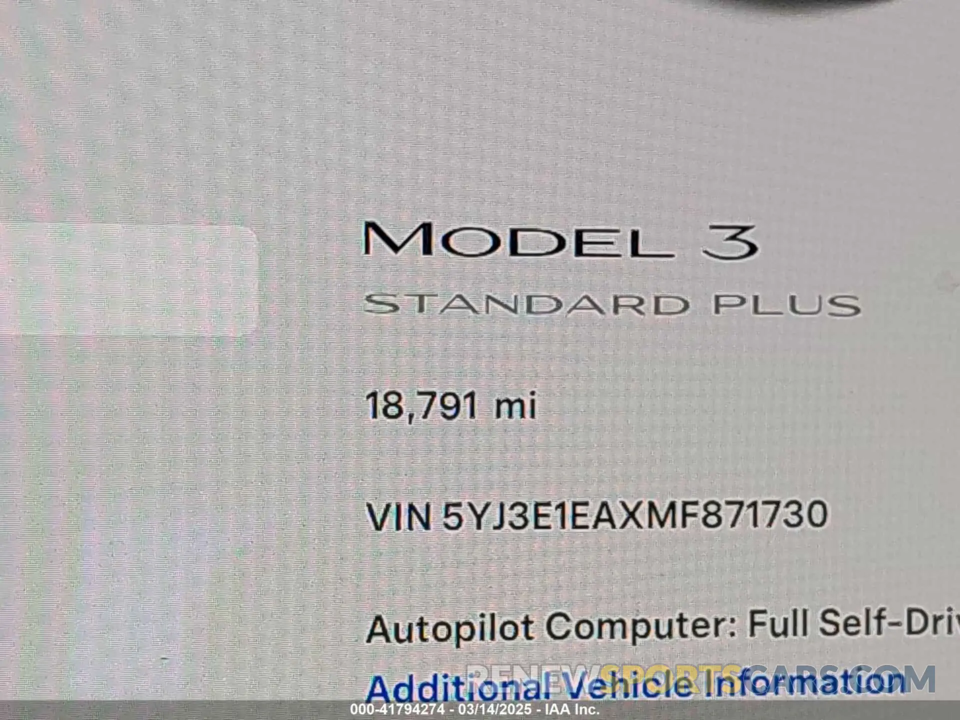 15 Photograph of a damaged car 5YJ3E1EAXMF871730 TESLA MODEL 3 2021
